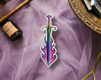 Romantasy Sword Sticker with Fire | Fantasy Bookish Sticker | Throne of Glass–Inspired Aesthetic