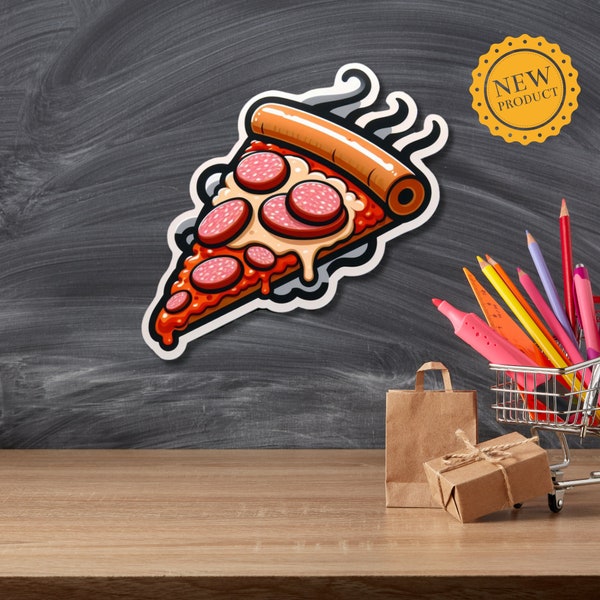 Hot Sausage Pizza Slice, Funny Foodie Stickers, Cute, Delectable Vinyl Stickers, Food Lover, Cooks, Chef, Laptop, Water Bottle, Junk Journal