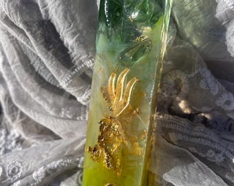 Handmade Resin Wedding Mezuzah with Chuppah Glass & Gold Foil