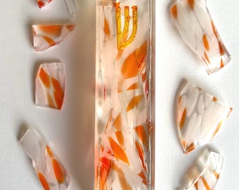 Rectangular Jewish Wedding Chuppah Glass Mezuzah: Handmade Resin Judaica Gift Rectangular
