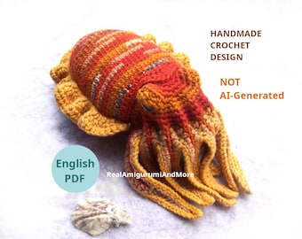 Crochet Pattern Realistic Cuttlefish-Amigurumi Cuttlefish-Stuffed Cuttlefish-Amigurumi Marine Animals-Plush Cuttlefish-Toy Cuttlefish