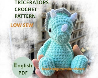 Baby Triceratops Crochet Pattern: Low Sew Amigurumi (PDF English Tutorial)