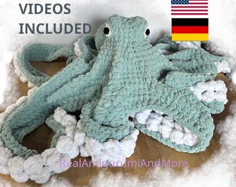 Crochet Pattern Realistic Octopus English (US) and German PDF Tutorial Videos included-Amigurumi Octopus