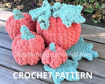 Crochet Pumpkin Pattern with Leaves, Chunky Blanket Yarn Pumpkin, Plush Fall Decor PDF