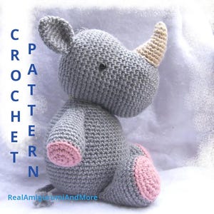 Kuscheltier Nashorn-Sofort Download Häkelanleitung-Plüschtier Nashorn-Amigurumi Nashorn-DIY Häkelanleitung Nashorn-Kuscheltier Nashorn