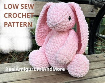 Patrón de conejito de crochet: Amigurumi de peluche de baja costura (Tutorial en PDF en inglés)