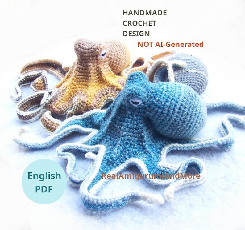 Crochet Octopus Pattern: Realistic Amigurumi Toy with Rock (PDF Download) image 1