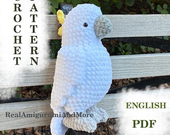 Crochet Pattern:  Amigurumi Cockatoo Parrot Low Sew (PDF Pattern)