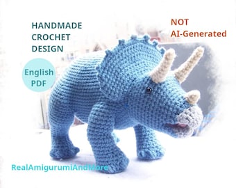 Triceratops Crochet Pattern: Minimal Sew Amigurumi Dinosaur (PDF Pattern)