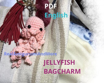 Crochet Jellyfish Bag charm: Easy No Sew Amigurumi (PDF English Tutorial)