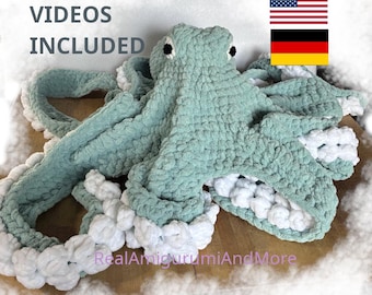Crochet Pattern Realistic Octopus-English (US) and German-Amigurumi Octopus-Videos Included