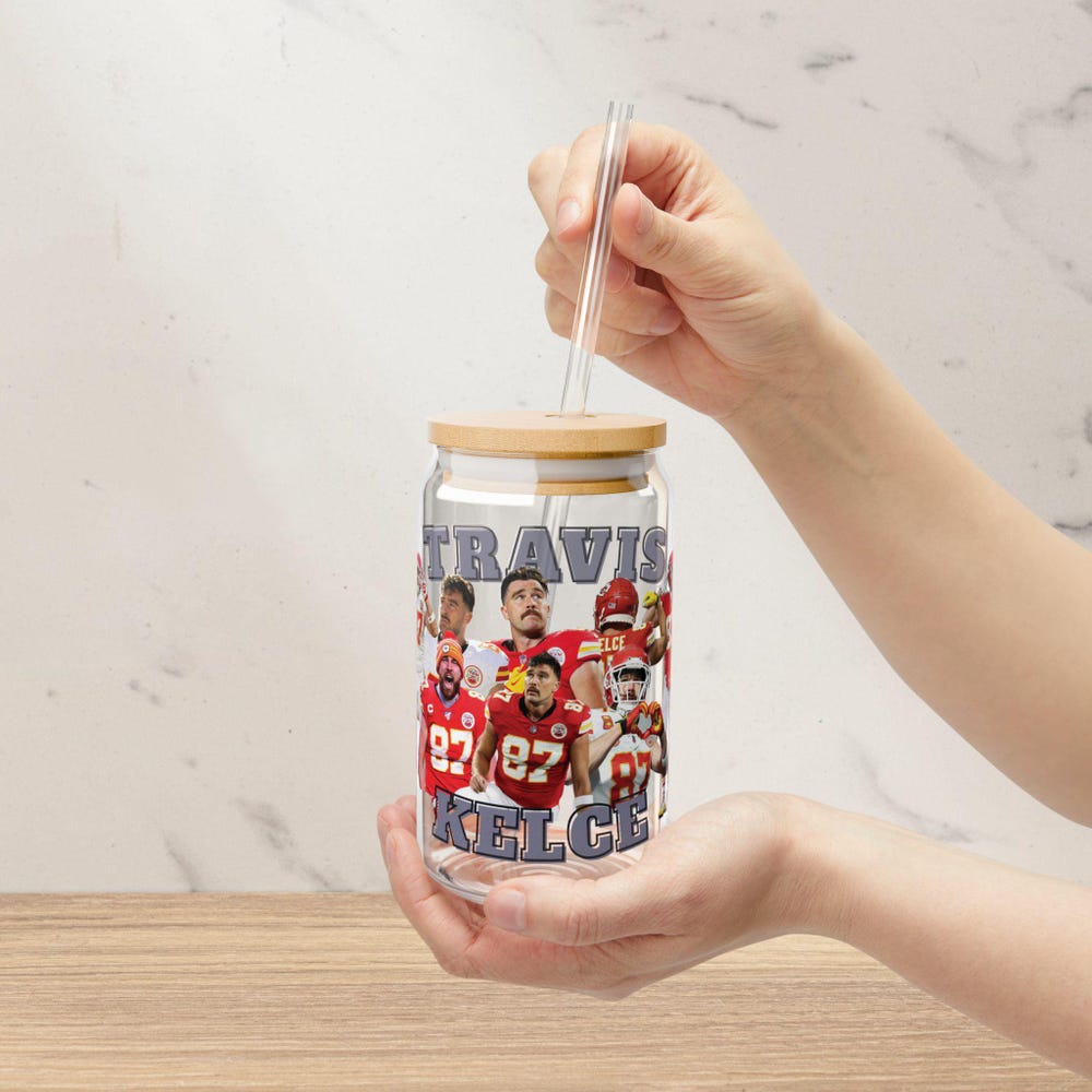 Travis Kelce Cup, Glass Cup, Iced Coffee Cup, Nfl Cup, Kansas City Chiefs Merch, Kansas City Chiefs Cup, Nfl Merch, Kansas City Chiefs Merch 4Fansport
