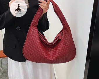 Bolso de bola de masa de cuero - bolso de diseñador, cuero vegano, bolso tejido con nudo, bolso de hombro grande, bolso de cuero entretejido, regalo para ella