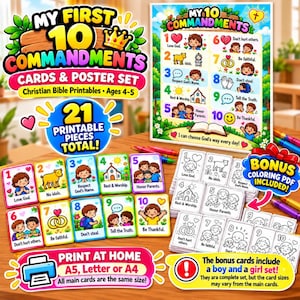 My First Ten Commandments Cards & Poster Set | Christian Bible Printables (Digital Download)