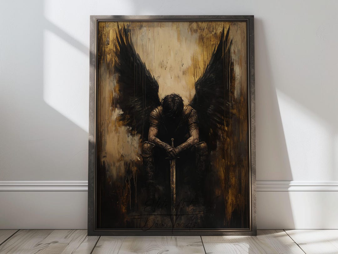 PRINTABLE Dark Warrior Wall Art Fallen Angel With Sword Fantasy Art ...