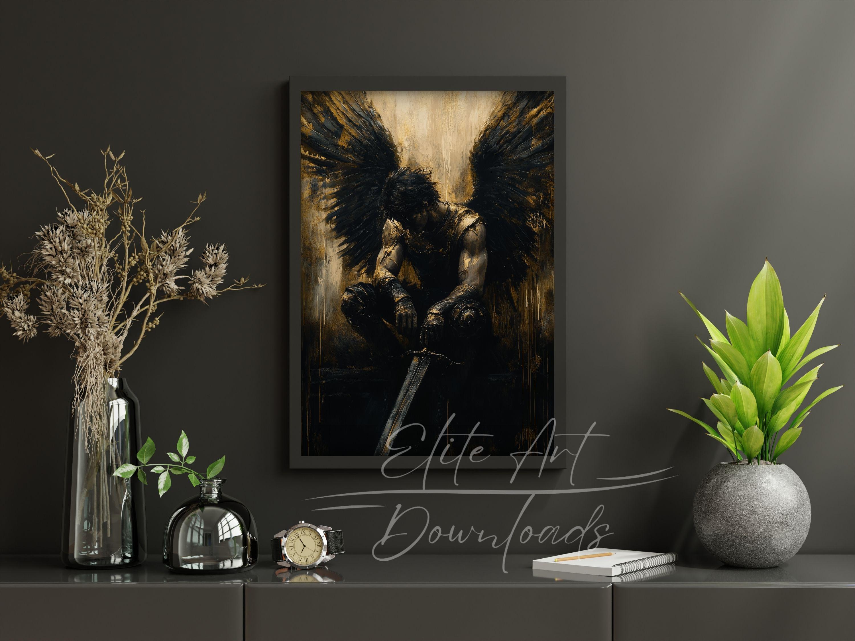PRINTABLE Dark Warrior Wall Art Fallen Angel With Sword Fantasy Art ...