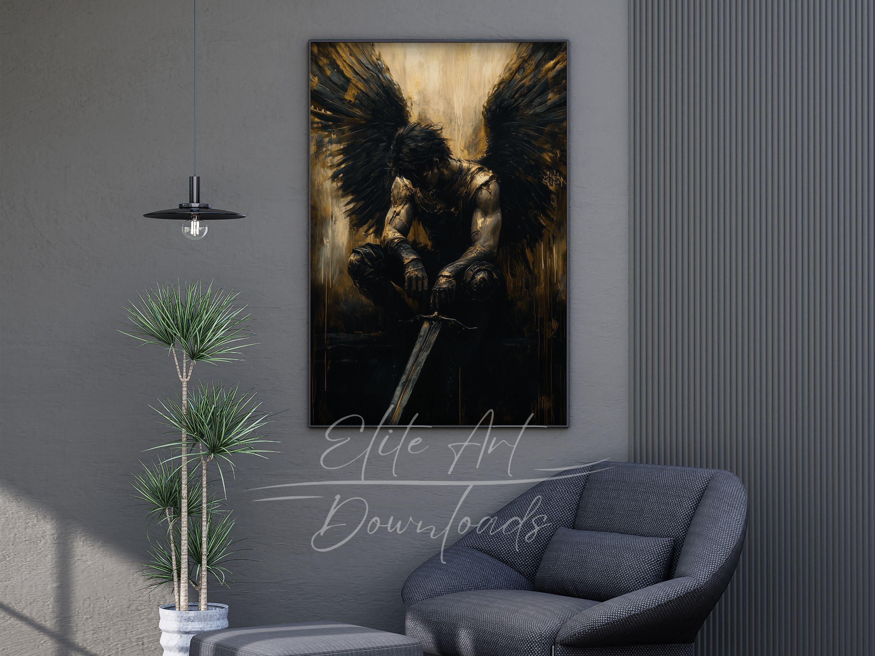PRINTABLE Dark Warrior Wall Art Fallen Angel With Sword Fantasy Art ...