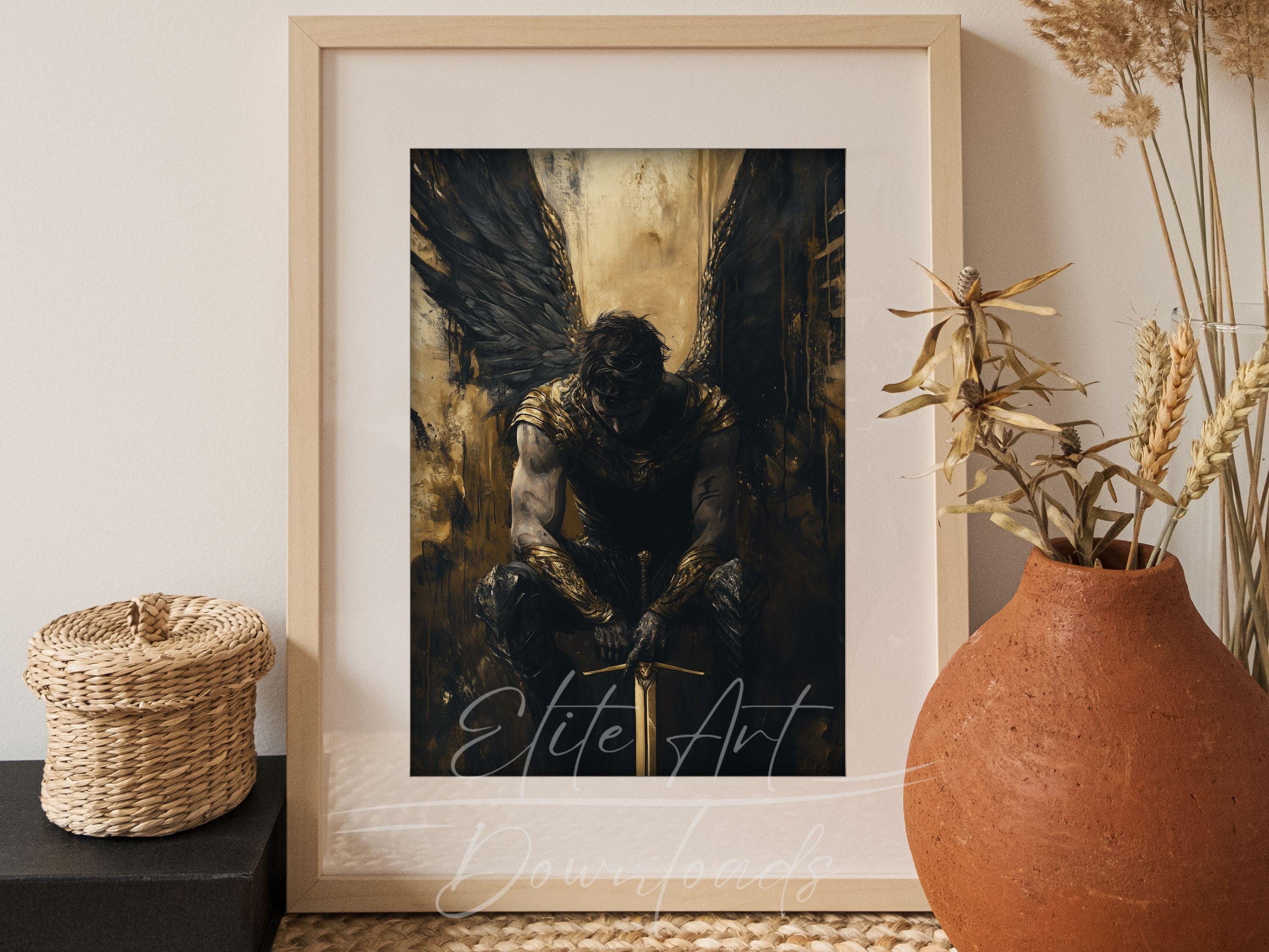 PRINTABLE Dark Warrior Wall Art Fallen Angel With Sword Fantasy Art ...
