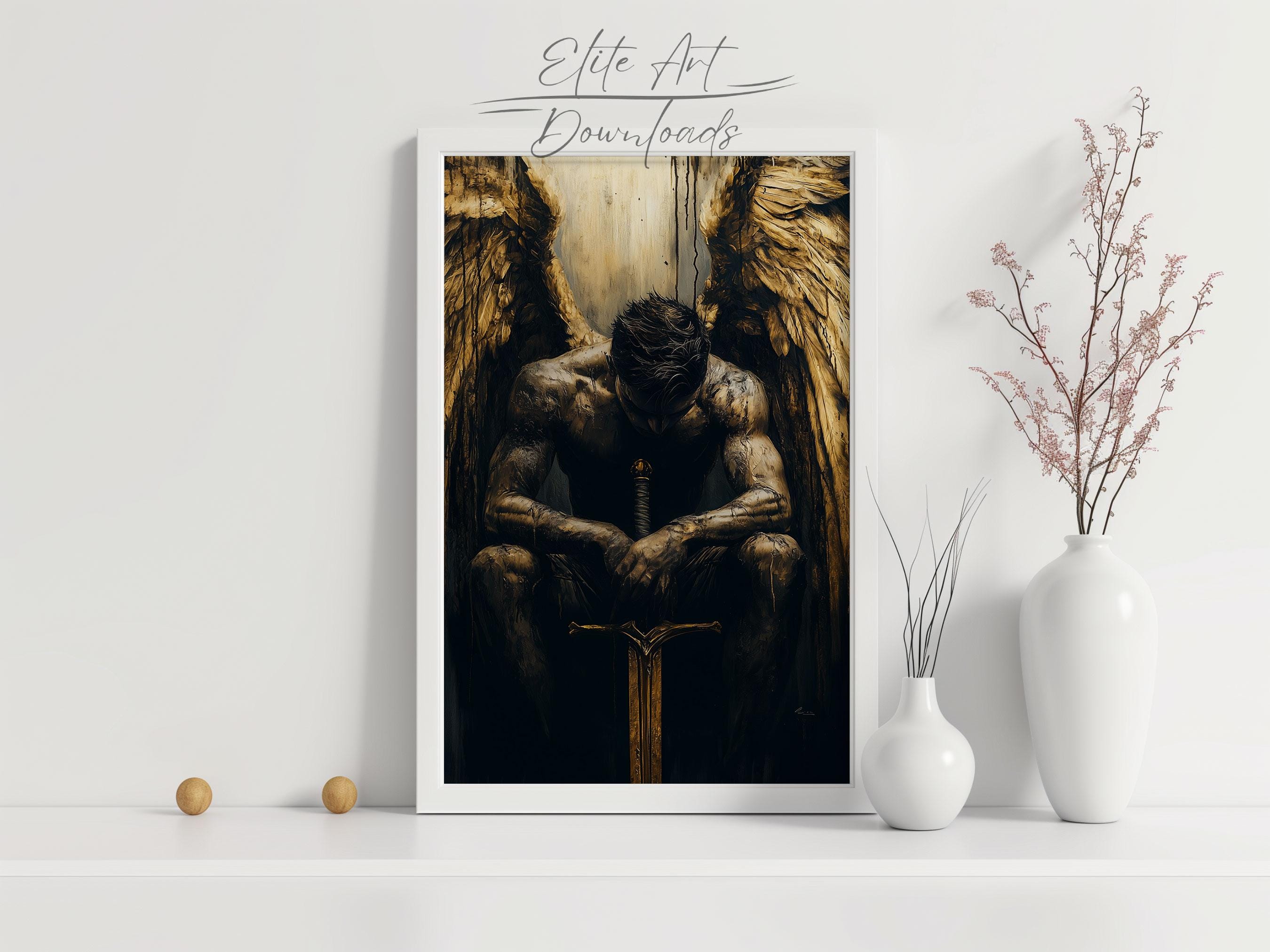 PRINTABLE Dark Warrior Wall Art Fallen Angel With Sword Fantasy Art ...