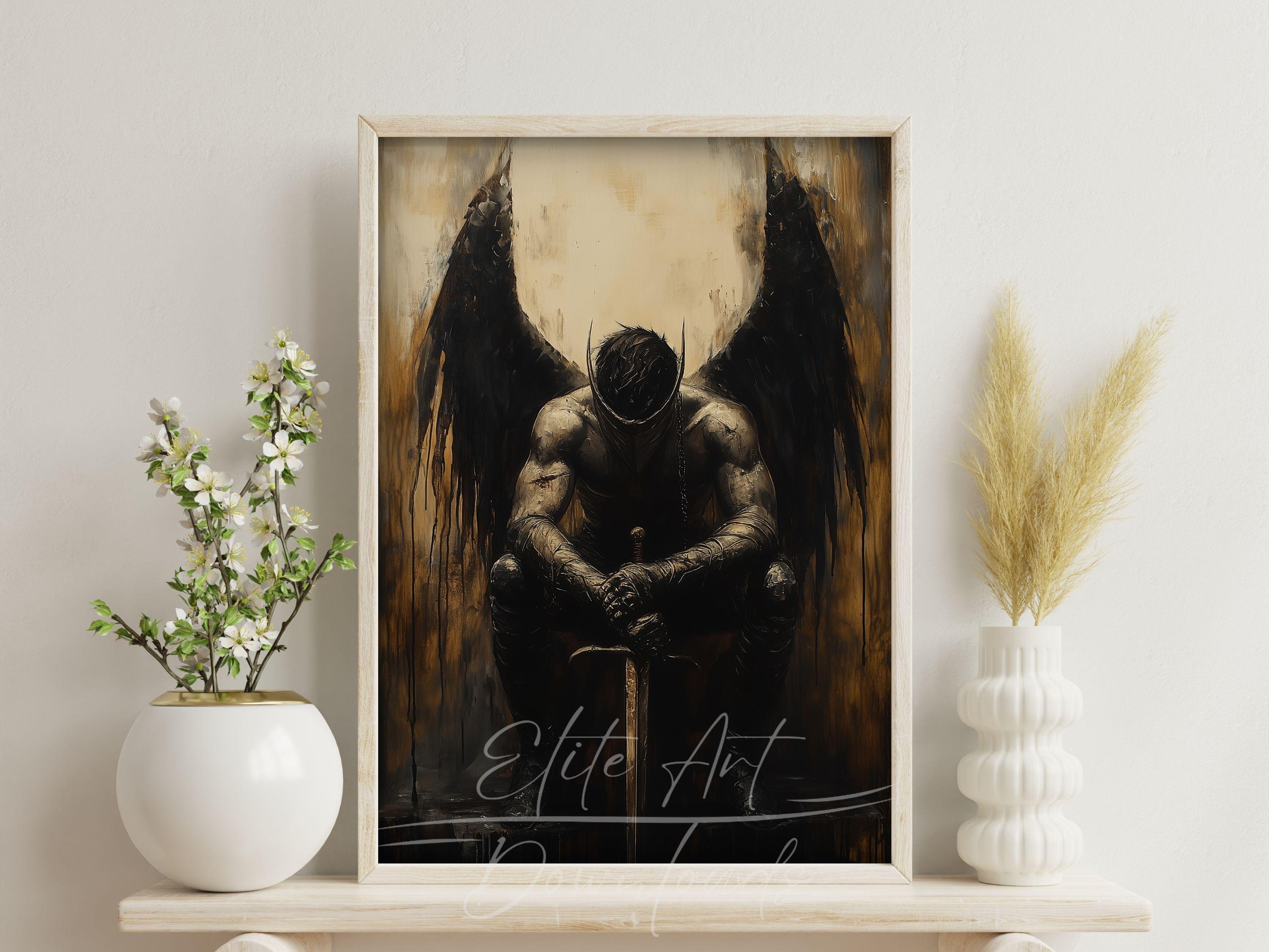 PRINTABLE Dark Warrior Wall Art Fallen Angel With Sword Fantasy Art ...