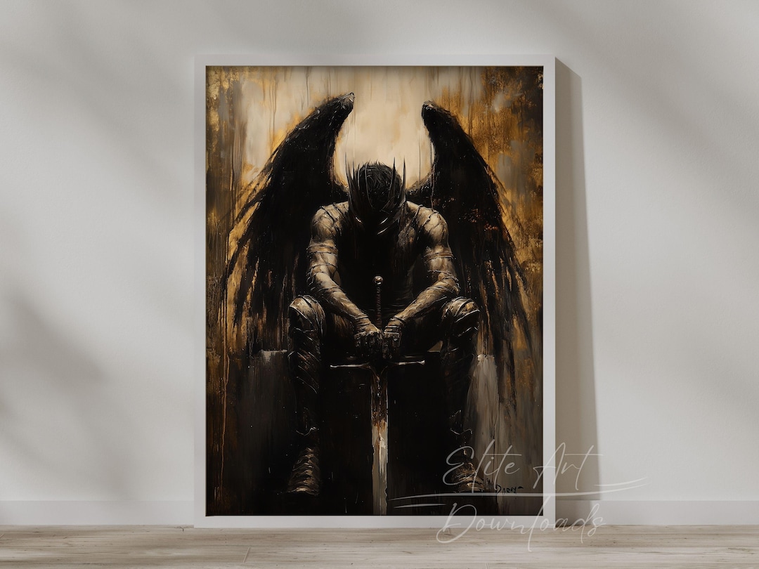 PRINTABLE Dark Warrior Wall Art Fallen Angel With Sword Fantasy Art ...