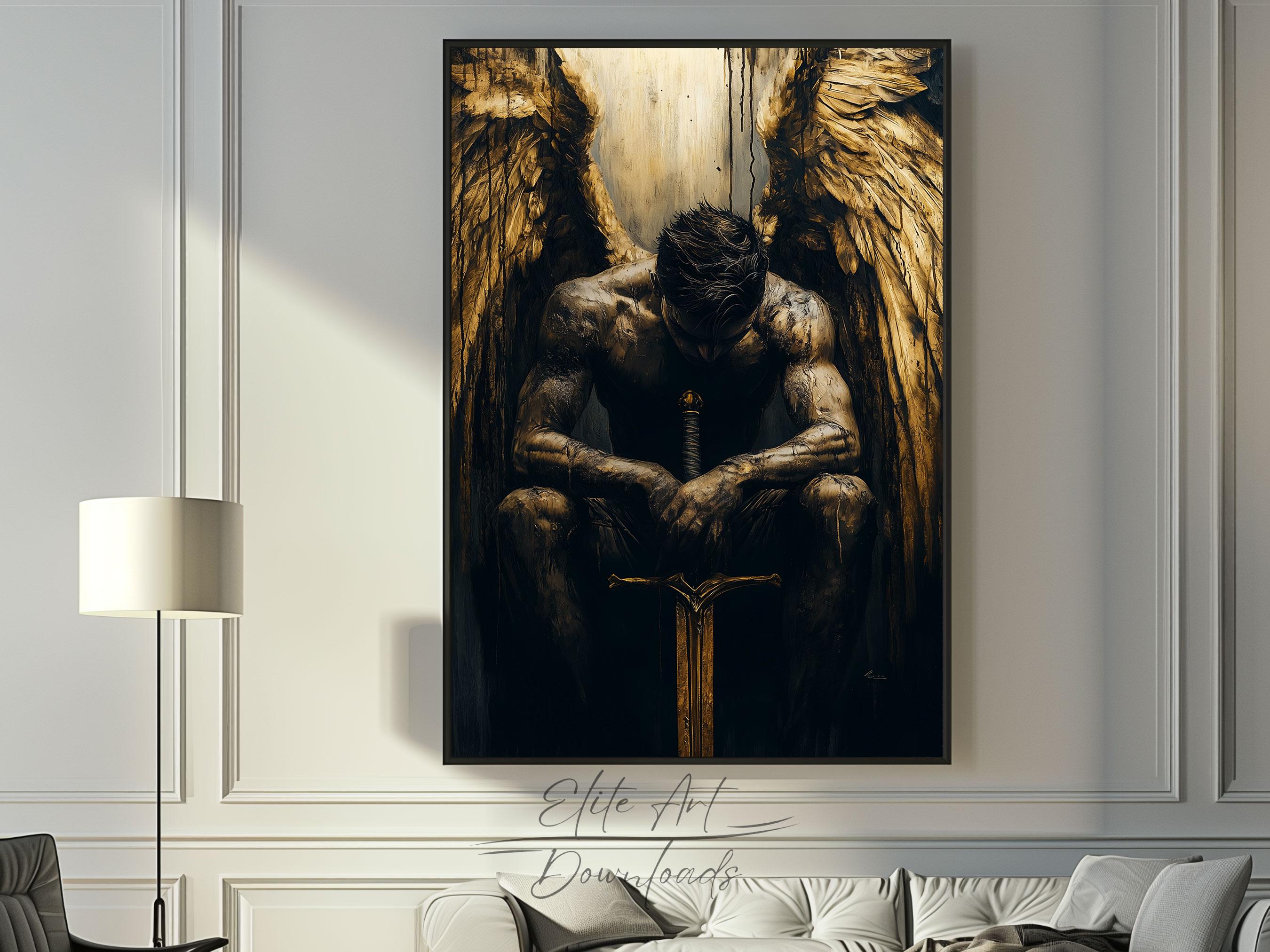 PRINTABLE Dark Warrior Wall Art Fallen Angel With Sword Fantasy Art ...