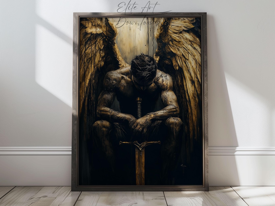 PRINTABLE Dark Warrior Wall Art Fallen Angel With Sword Fantasy Art ...
