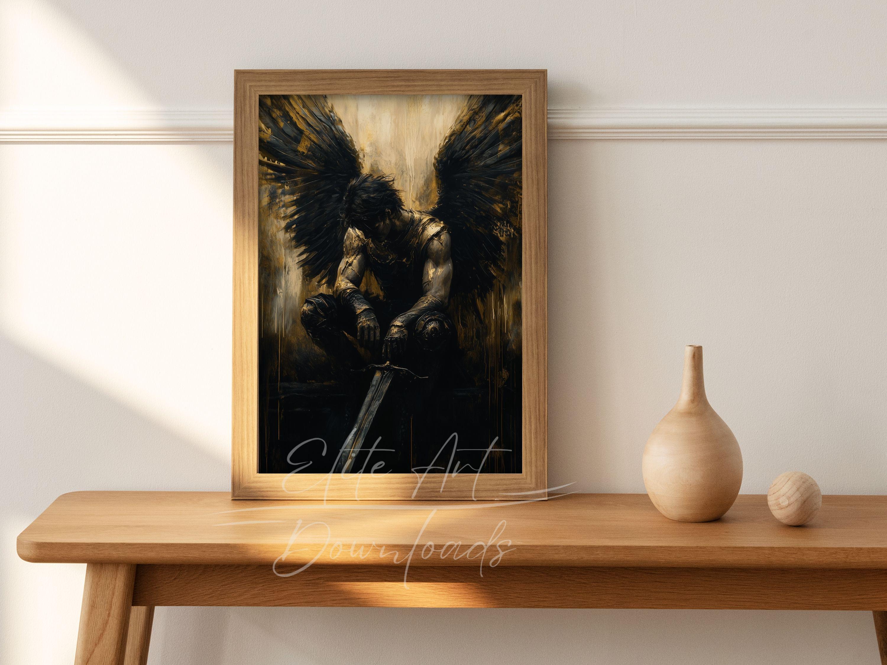 PRINTABLE Dark Warrior Wall Art Fallen Angel With Sword Fantasy Art ...