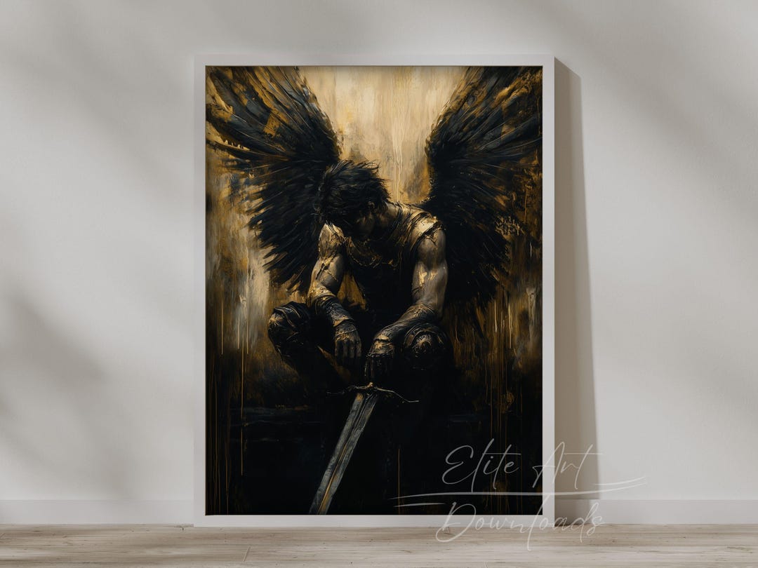 PRINTABLE Dark Warrior Wall Art Fallen Angel With Sword Fantasy Art ...