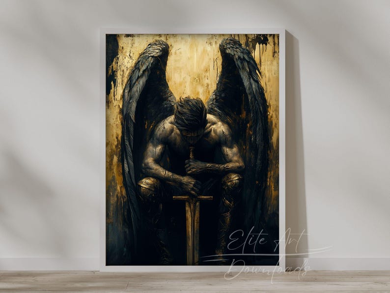 PRINTABLE Dark Warrior Wall Art Fallen Angel With Sword Fantasy Art ...