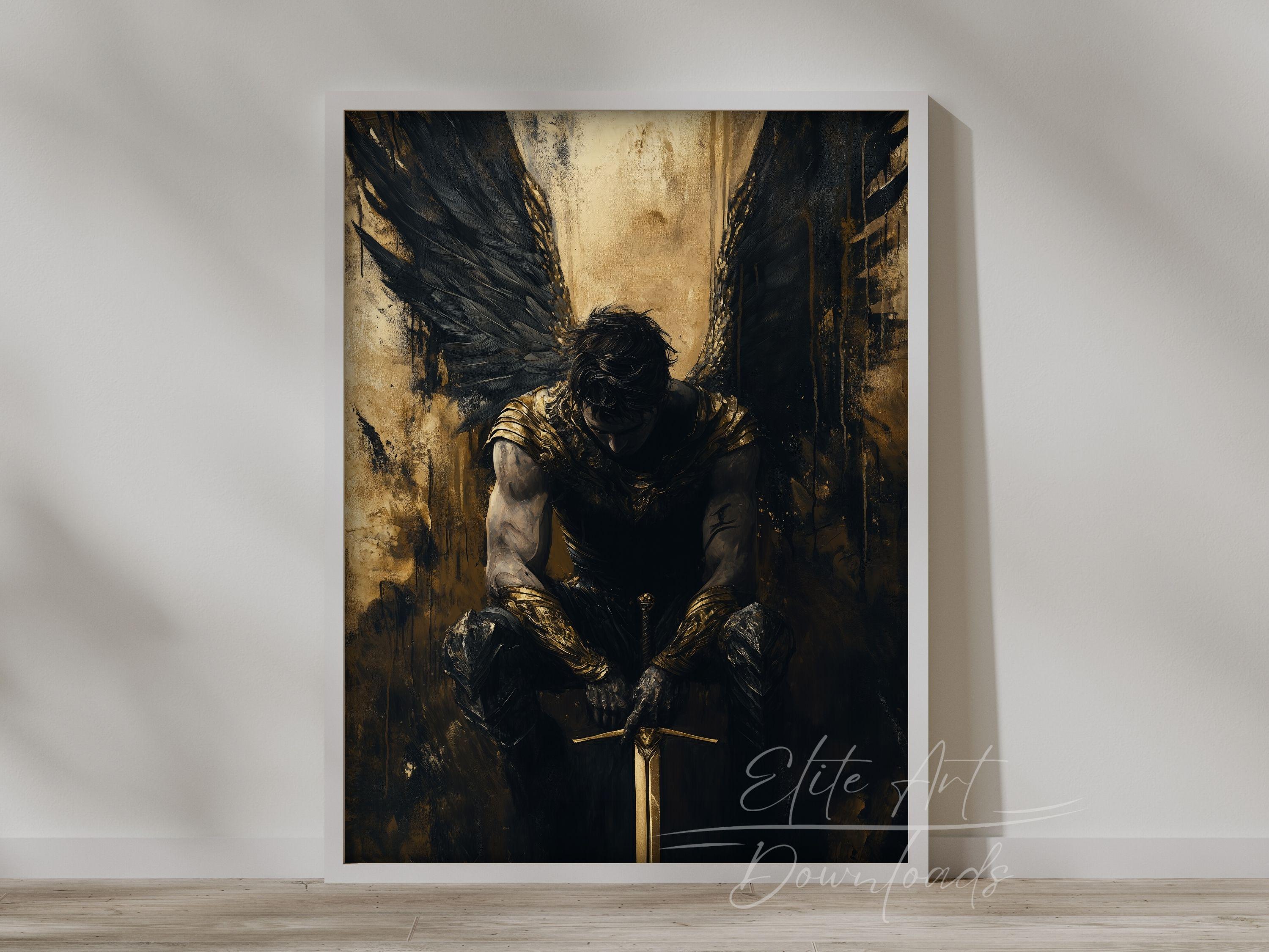 PRINTABLE Dark Warrior Wall Art Fallen Angel With Sword Fantasy Art ...