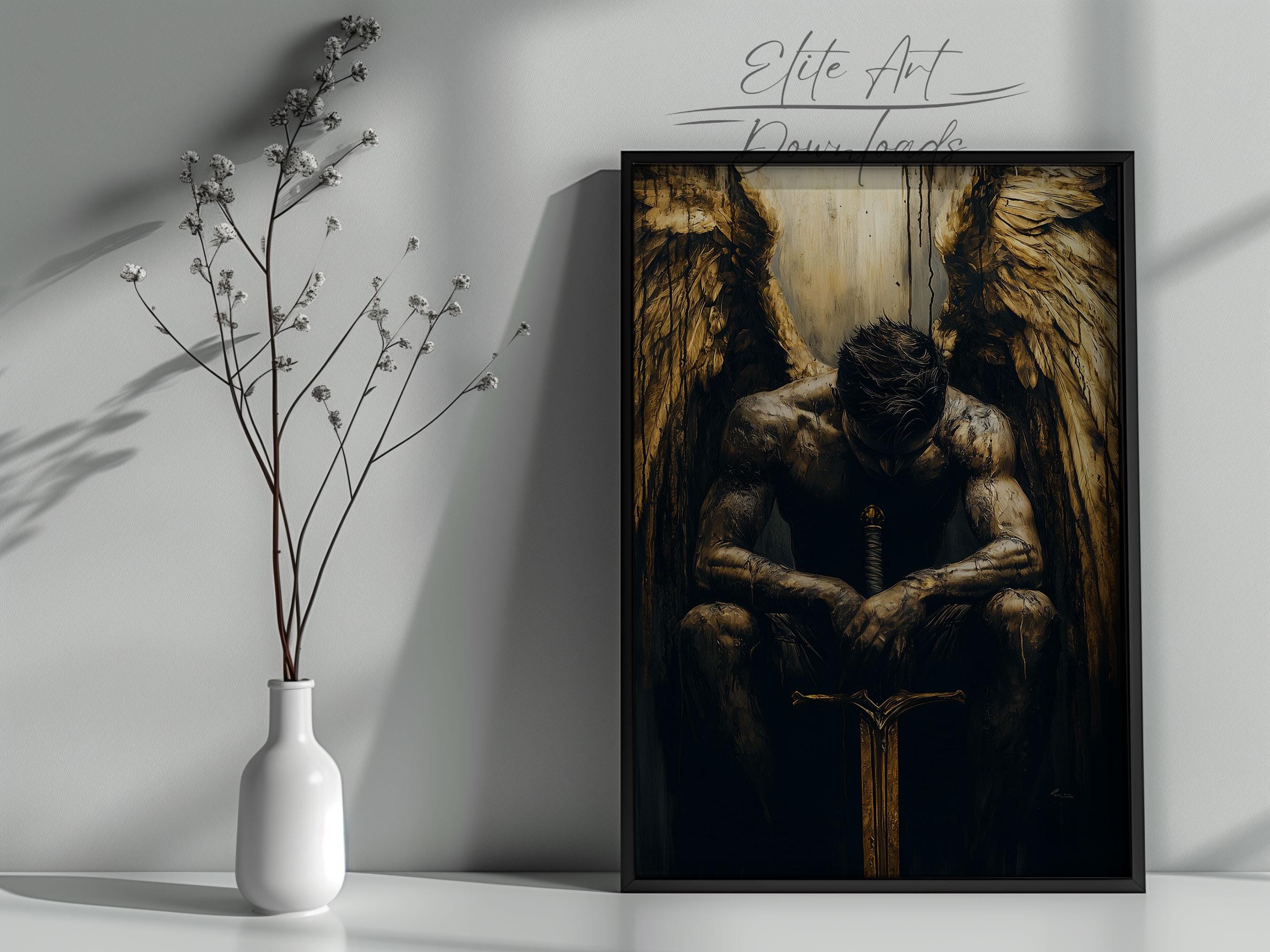 PRINTABLE Dark Warrior Wall Art Fallen Angel With Sword Fantasy Art ...