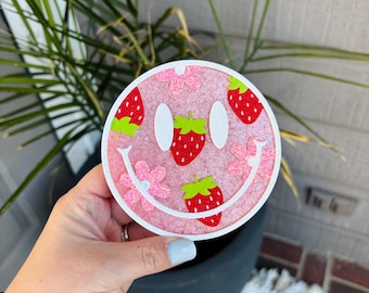 Strawberry Smiley Face Car Freshie: Floral Car Accessory
