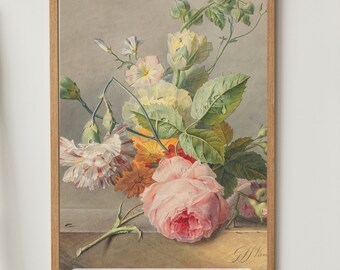 Vintage flores francesas arte abstracto de la pared / rosa apagado botánico IMPRESIBLE Impresión descargable digital / Mi casa inglesa