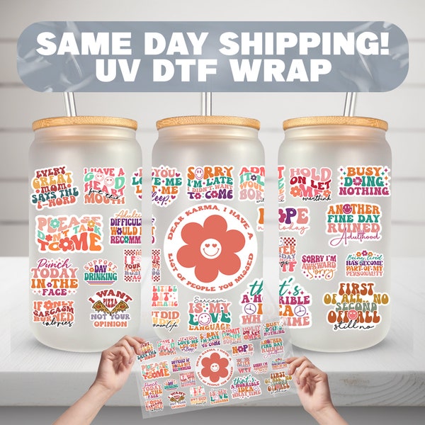 UV DTF Transfers Dear Karma, Dtf, Ready to Apply Cup Wrap, Ready To Ship, No Heat Needed, 16oz Cup Wrap, Waterproof, Uvdtf