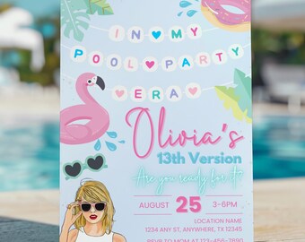 Editable Pool Party Invite In My Pool Party Era Birthday Eras Decor Swimsuit Party Friendship Bracelet Trendy Taylor Summer Birthday Invite