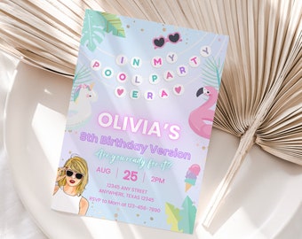 Editable Pool Party Invite In My Pool Party Era Birthday Eras Party Decorations Friendship Bracelet Trendy Taylor Summer Birthday Invite