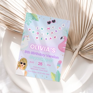Editable Pool Party Invite In My Pool Party Era Birthday Eras Party Decorations Friendship Bracelet Trendy Taylor Summer Birthday Invite