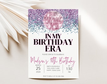 Editable In My Birthday Era Invitation Era Party Decor Glitter Birthday Party Invitation Trendy Taylor Era Invitation Digital Template