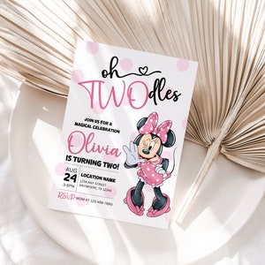 Editable Oh TWOdles Birthday Invitation Digital 2nd Birthday Cute Mouse Second Birthday Invite Oh Twodles Invitiation Boho Minimalist Invite