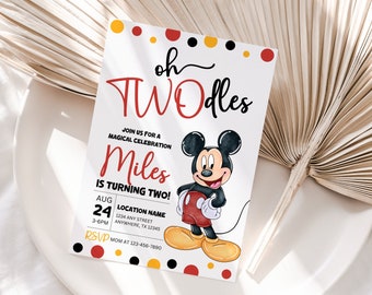Editable Oh TWOdles Birthday Invitation Digital 2nd Birthday Cute Mouse Second Birthday Invite Oh Twodles Invitiation Boy Minimalist Invite