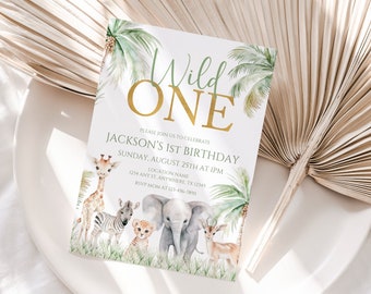 Editable Wild One Birthday Boho Invite Safari Birthday Invitation Boy First Birthday Jungle Animals Invitation Party Animals Birthday Party