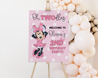 Oh Twodles Birthday Welcome Sign Editable Minnie 2nd Birthday Sign Cute Mouse Second Birthday Oh Twodles Invitation Boho Girl Minnie Invite