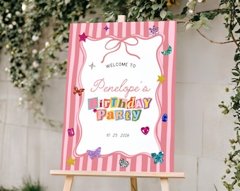 Whimsical Gemstone Birthday Party Welcome Sign, Bedazzled Girl Birthday Sign, Colorful Jewel Party, Y2K Ransom Letter Party Sign, Shes a Gem