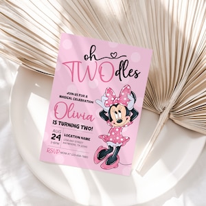 Editable Oh TWOdles Birthday Invitation Digital 2nd Birthday Cute Mouse Second Birthday Invite Oh Twodles Invitiation Boho Minimalist Invite