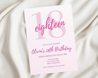 Editable 18th Birthday Dinner Invitation Digital Any Age Birthday Party Invite Editable Template Text Birthday Party Modern Pink Text Evite