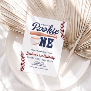 Editable Rookie of the Year First Birthday Invitation Baseball 1st Birthday Instant Download Boy First Birthday Theme Baseball Rookie Year
