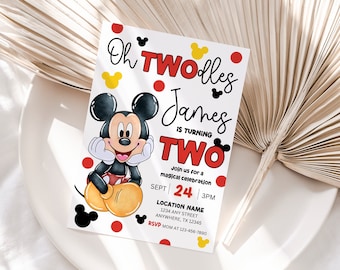 Editable Oh TWOdles Birthday Invitation Digital 2nd Birthday Cute Mouse Second Birthday Invite Oh Twodles Invitiation Boy Minimalist Invite