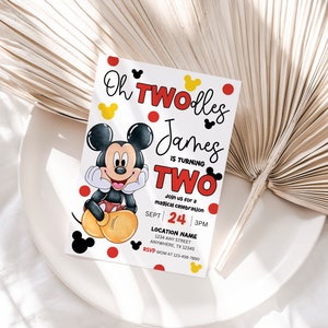 Editable Oh TWOdles Birthday Invitation Digital 2nd Birthday Cute Mouse Second Birthday Invite Oh Twodles Invitiation Boy Minimalist Invite
