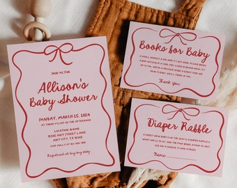 Bow Baby Shower Invitation Hand Drawn Baby Shower Invite Old Money Baby Shower Ribbon Baby Shower Invite Whimsical Baby Shower Modern Invite